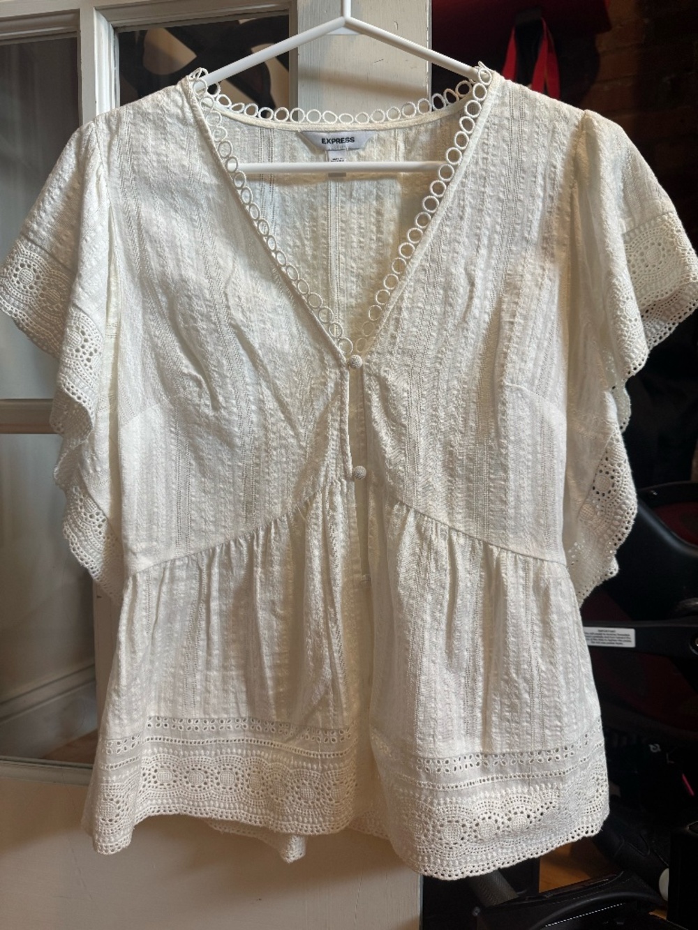 Express Ivory Eyelet Lace Peplum Blouse